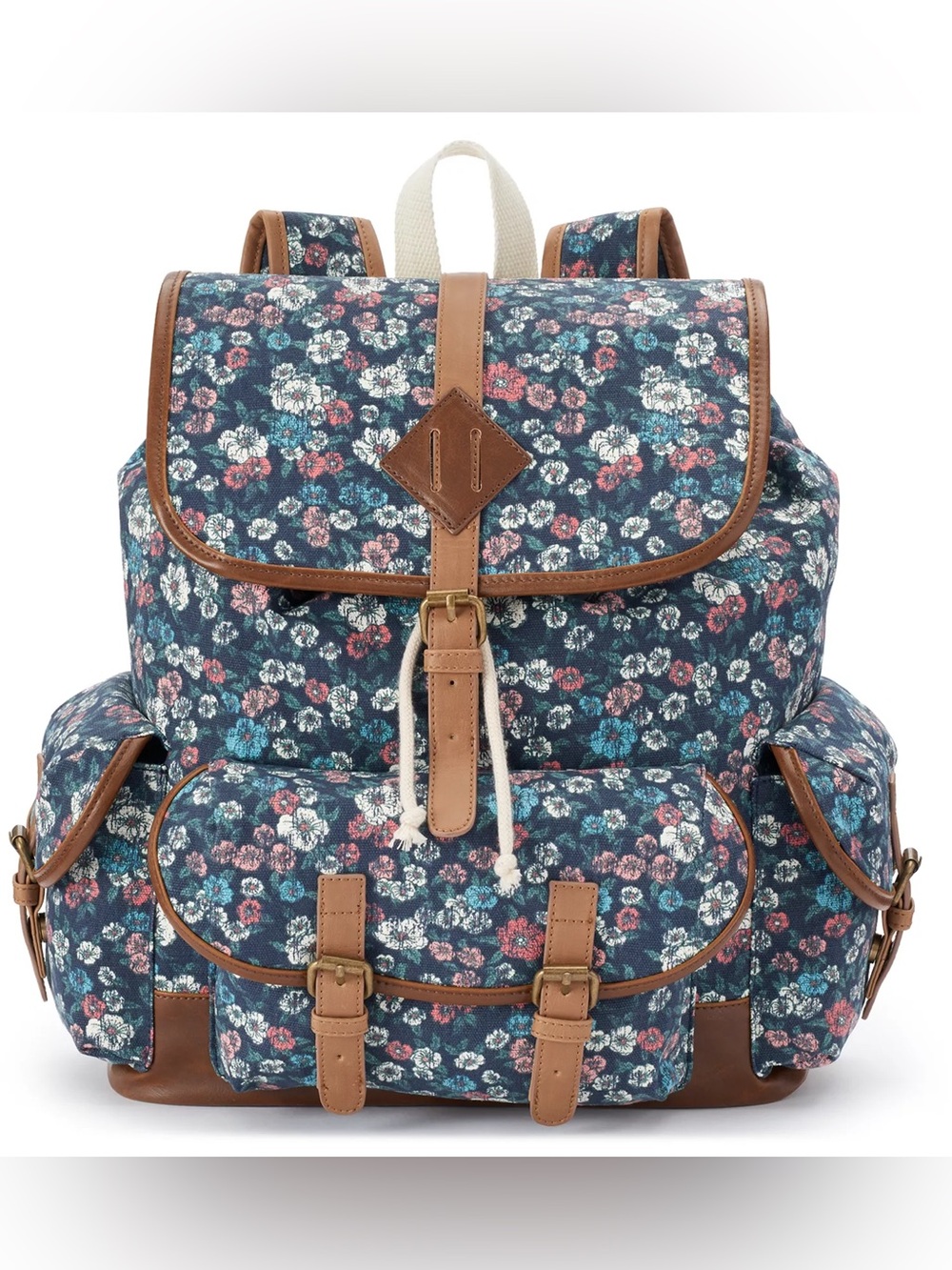 Vintage Y2K 90s MUDD Canvas Floral Print Boho Backpack Satchel Bag Faux Leather